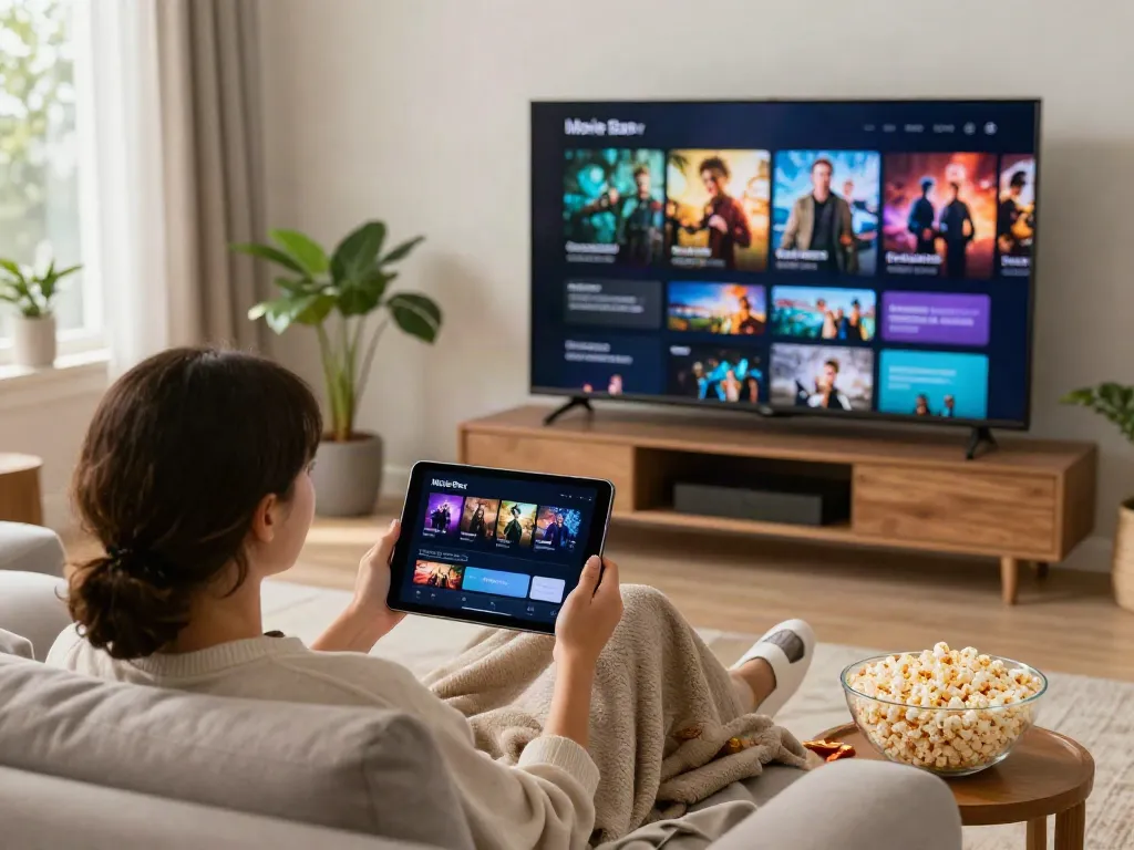 MovieBox app streaming experience with cozy ambiance and vibrant content